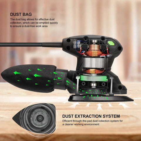Detail Sander 1.7A 15000 OPM Compact Electric Sander with dust bag and motor detail