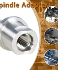 Heavy Duty Rock Solid Wood Lathe Chuck Spindle Adapter Converts 3/4 Inch X 10 TPI To 1 Inch X 8 TPI Headstock Mount close-up of silver steel adapter
