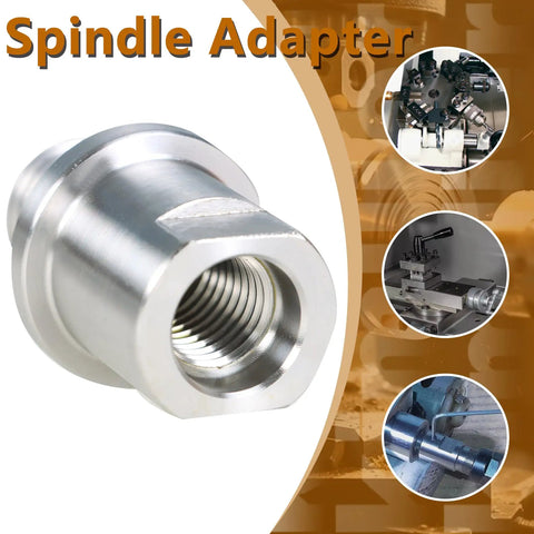 Heavy Duty Rock Solid Wood Lathe Chuck Spindle Adapter Converts 3/4 Inch X 10 TPI To 1 Inch X 8 TPI Headstock Mount close-up of silver steel adapter