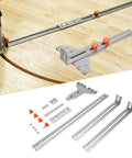 Rock Solid Router Milling Bracket With Adjustable Circle Cutting Jig And Straight Edge Guide stainless steel fixture on wood surface.