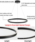 Modern LED Ring Chandelier With Uplight And Downlight, Black Dimmable Circular Pendant Light diagram
