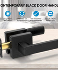 Matte Black Interior Door Handles Set, Reversible Square Levers for Hallway Bedroom and Bathroom, Privacy Function displayed