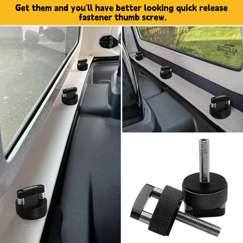 Quick Release Thumb Screw Jeep Hard Top Fastener Kit for Wrangler JK 2007 to 2018, JL 2018 to 2022 and Gladiator JT, installed view