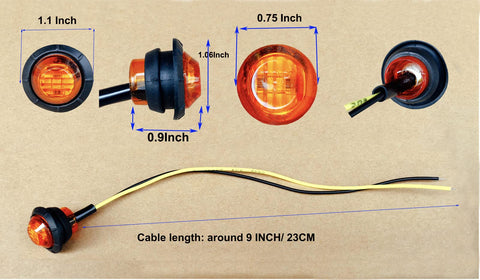 Dimensions of 50 Pcs Three Quarter Inch Amber LED Marker Lights Kit, Trailer Light Kit For Truck Bus RV Boat, 12V DC