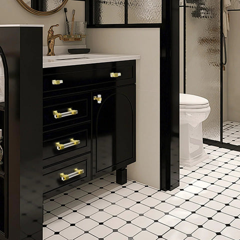 Bathroom vanity with 10 Pack 3 Inch Center To Center Cabinet Handles With Clear Acrylic Square Tube And Gold Finish Zinc Alloy Base