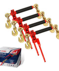 4 Pack Folding Handle Load Binder With 2 Grab Hooks For 5/16-3/8 Grade 70 Transport Chain Heavy Duty Industrial Grade Ratchet Tie Down 7,100 Lb Working Load Limit For Trailers And Trucks