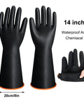 Kick Some Serious Grime With These Xl 14 Inch Latex Chemical Resistant Gloves Heavy Duty Rubber Kitchen Gear Waterproof Acid Alkali Oil Safe For Tackling Nasty Messes And Forearm Shielding, showcasing black 14-inch gloves.