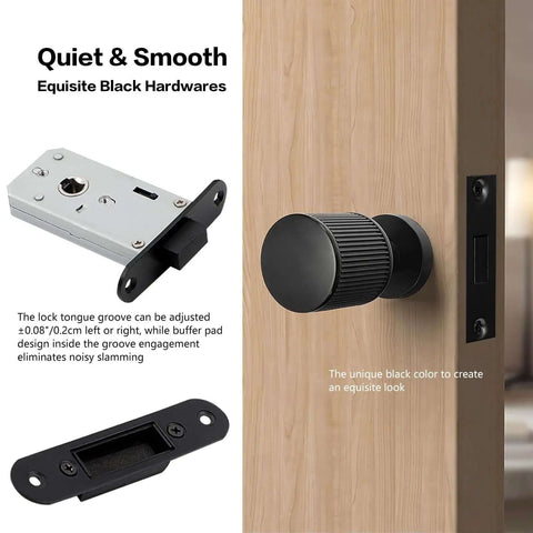 Two Pack Invisible Minimalist Door Lock With A Single Sided Black Round Handle Hidden Design installed on wood door