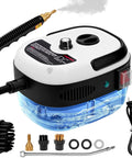 Badass Steam Cleaner For Home Use 2500W Portable Handheld Steamer with various accessories and water tank visible.
