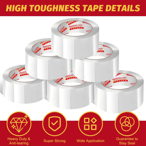 Heavy Duty Packing Tape For Moving Boxes 6 Rolls Clear With Dispenser And Utility Knife 1.89 Inch By 65 Yard