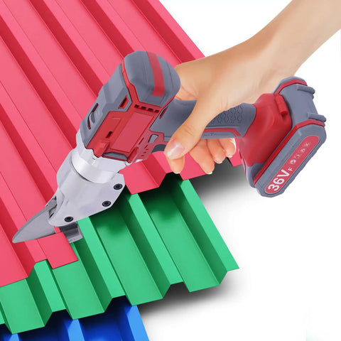 Powerful 21V Electric Metal Shears With Swivel Head And Two Batteries For Cutting Iron Aluminum Steel Tile Rechargeable High Speed Shear Tool cutting green metal sheets.