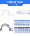 Killer One Inch Pvc Pipe Straps With Two Holes Rock Solid Conduit Clamps And Plastic Pipe Supports In Grey Color, size chart, 20 pack.