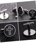 Black Cross Cufflinks For Men Titanium Steel Shine Dress Shirt Buttons Decorative Fasteners For Business And Formal Wear