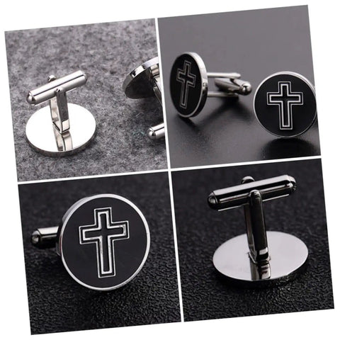 Black Cross Cufflinks For Men Titanium Steel Shine Dress Shirt Buttons Decorative Fasteners For Business And Formal Wear