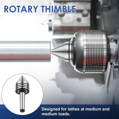 MT2 Tailstock Live Center For Wood Lathe Beefy Heavy Duty Steel Live Revolving Center With 60 Degree Ball Bearing Precision High Speed Turning CNC Compatible Lathe Accessory For Metal And Wood in use on a lathe machine.
