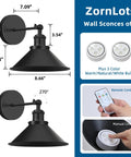 Vintage Wireless Battery Operated Wall Sconces Set Of Two, Dimmable LED Wall Lights With Nifty Remote, showcasing black indoor fixture dimensions.