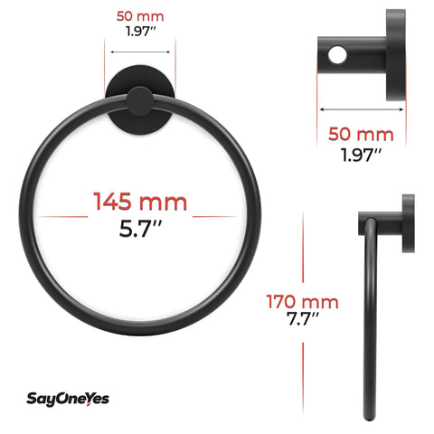 Dimensions of Matte Black Towel Ring Wall Mounted Hand Towel Holder For Bathroom And Kitchen Rustproof Round Stainless Steel SUS304