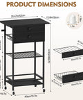 Slick Black Five Tier Coffee Cart Compact Game Changer Bar Station For Tiny Kitchens with product dimensions and features.
