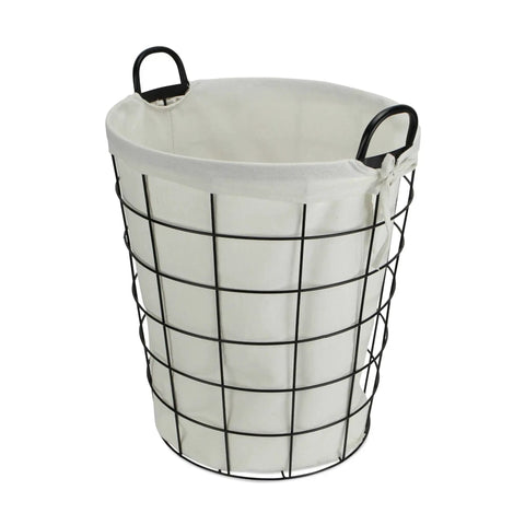 16 Inch Metal Wire Basket With Linen Fabric Liner And Side Handles For Laundry And Home Storage