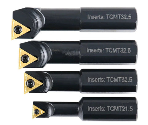 Beefy Pro Grade 4 Piece Stubby Length Indexable Boring Bar Set With Carbide TiN Coated TCMT Inserts And Spare Screws 3/4-Inch Shanks