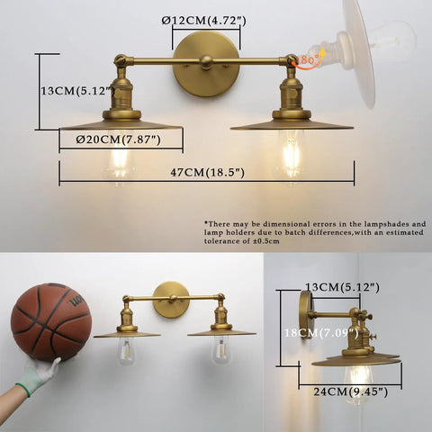 Two Light Wall Sconce With Antique Finish Bathroom Vanity Light Switch Included And Dual 7.87 Inch Flat Metal Lampshades