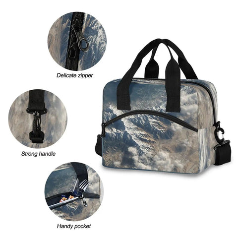 Durable Insulated Lunch Bag Tote With Adjustable Shoulder Strap For Work Picnics Camping And School, desert mountain style