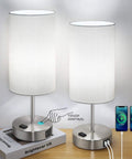 Pair Of Touch-Control Table Lamps With USB Ports And AC Outlet, 3-Way Dimmable Bedside Lamps With White Fabric Shade