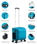 Underseat Carry On Luggage With Wheels 16 Inch Softside Suitcase with telescopic handle and charging port, Caribbean Blue