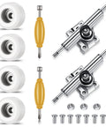 Eight Piece Fingerboard Bearing Wheels And Tool Kit White Wheels With Alloy Racks And Screwdrivers Plus Nut Drivers For 34mm Wide Decks