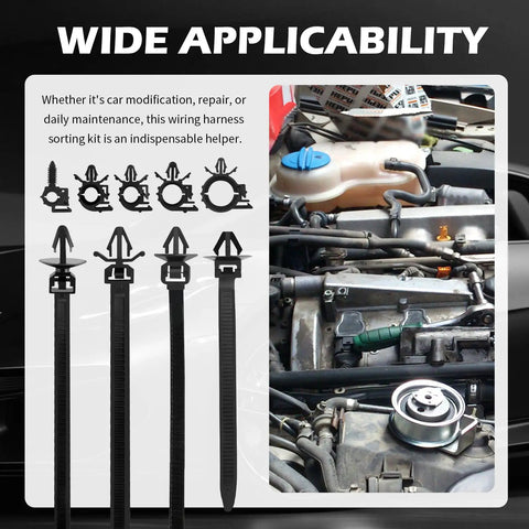130 Piece Wire Loom Clips Kit With Five Sizes Universal Auto Wiring Harness Clips for engine routing and DIY repair