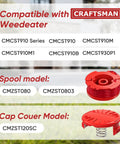 Image showing compatibility chart for Craftsman Weed Eater, including 8 Pack 0.080 Inch 20 Ft Auto Feed Weed Eater String Line For Craftsman Weed Wacker CMCST910 Series Universal Fit Replacement CMZST080 CMZST0803 Compatible.