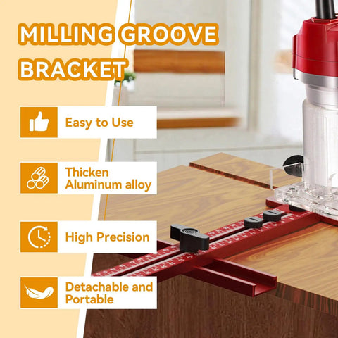 Heavy Duty Aluminum 4 In 1 Router Milling Jig For Zero Hassle Grooves And Flawless Circle Cuts showing milling groove bracket detail and precision setup.