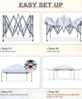 Pop Up 10x10 Canopy Tent With Center Lock Easy One Person Setup showing step-by-step assembly process.