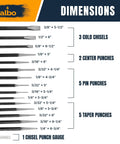 Must Have 16 Piece Punch And Chisel Kit dimensions with chrome vanadium punches, chisels, center punches, and gauge