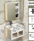 Slick Wall Mounted Bathroom Sink Combo, 60x44cm ceramic vanity with swing front mirror cabinet and storage shelves.