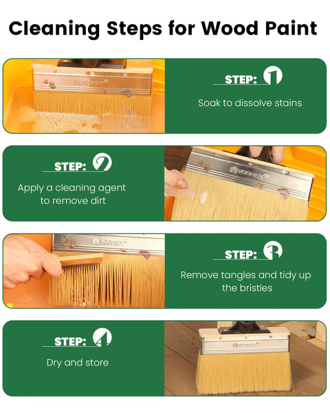 4 steps for cleaning 7.5-Inch Heavy-Duty Deck Brush Kit With 51 Inch Adjustable Extension Rods, 9-Inch Paint Tray With Liners