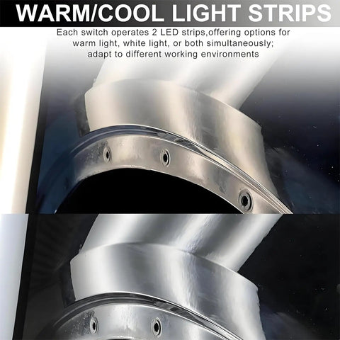 Close-up of Paintless Dent Repair Light Board showing warm and cool light strips on curved metal surface.