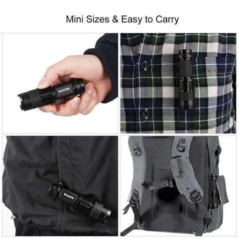 Ultra Bright Mini LED Flashlight Pen Style 5 Pack clipped on clothing and backpack, Pocket Sized Adjustable Focus Zoomable Handheld Flashlights, 300 Lumens, Small and Durable