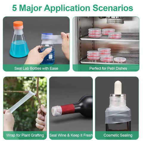 Self Sealing Paraffin Lab Wrap For Plant Grafting And Small Labware Pro Grade Pre Cut 1.2 Inch Wide Film 591 Inch Long No Cutting Required Fits Petri Dishes Test Tubes Grafts Budding Wraps Durable Lab Sealing Film; sealing bottles, Petri dishes, grafts