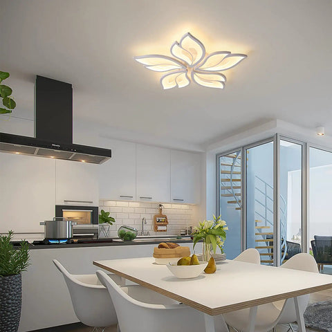 Five Leaf LED Ceiling Light With Remote Control For Living Room, 23.6-Inch Lit Flush Mount Chandelier in modern kitchen setting