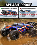 All Terrain 1 To 14 Scale RC Truck With 4WD For Off Road Fun, demonstrating splash-proof feature in wet conditions