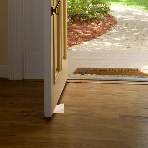 Heavy Duty Wooden Door Stop Wedges 5 Pack Triangular Door Holder Protects Walls at home, office, store use, door open on floor