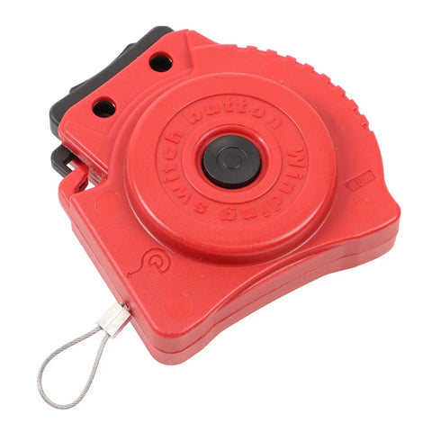 Built Tough Stainless Steel Lockout Tagout Cable Padlock Featuring Auto Retracting Safety Cord For Heavy Duty Machine Shutdown And Crew Protection On The Job Site, red retractable cord with switch button