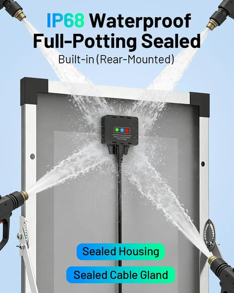20W Solar Battery Charger And Maintainer Kit With IP68 Smart Controller Waterproof 12V Trickle Charger spraying water