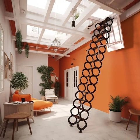 Rock Solid Electric Attic Ladder With Remote Controlled Folding Pull Down Loft Stairs built tough, displayed in a modern living space.