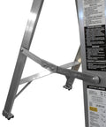Heavy Duty Industrial Step Ladder corner detail; Rock Solid 2 Step Aluminum Work Stool with 300 Pound Load Rating.