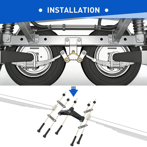 Installation of Trailer Axle Equalizer Shackle Kit For Double Eye Springs 3500 To 5200 Lbs Axles with components layout.
