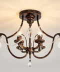 Oil Rubbed Bronze Crystal Chandelier Vintage Semi Flush Mount 4 Light Small Metal Ceiling Fixture Farmhouse Style