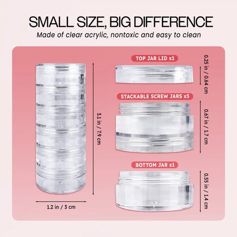 Stackable Clear Cosmetic Jars With Screw Caps Bulk Pack For Craft Supplies Buttons Beads Coins Nifty Little Storage Cases Made Of High Grade Acrylic, 1.2 x 3.1 inches.