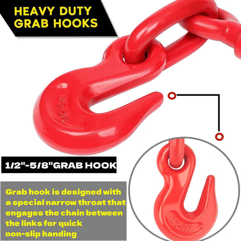 Close-up of heavy-duty grab hook on Beefy 13000 Lbs Ratchet Chain Binder 1/2 to 5/8 Inch 2 Pack for secure cargo tie-down.